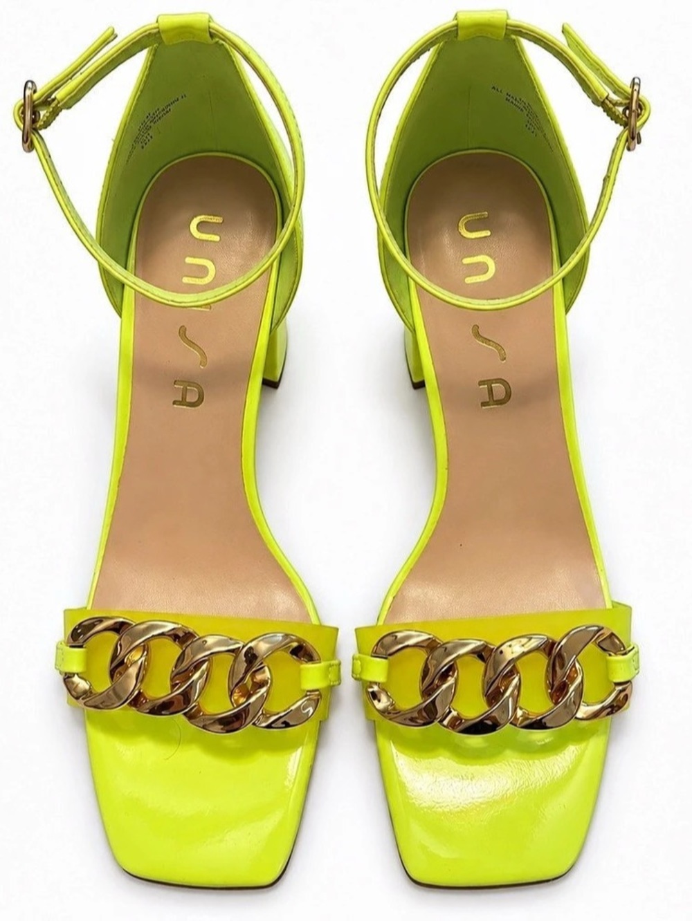 UNISA Chain Ankle Strap Heels in neon yellow US 9.5M New